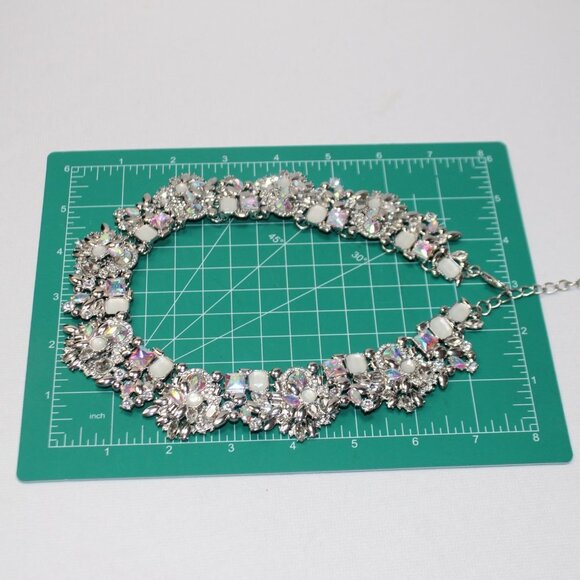 Iridescent and Classic White Silver Tone Statement Necklace - Picture 10 of 16